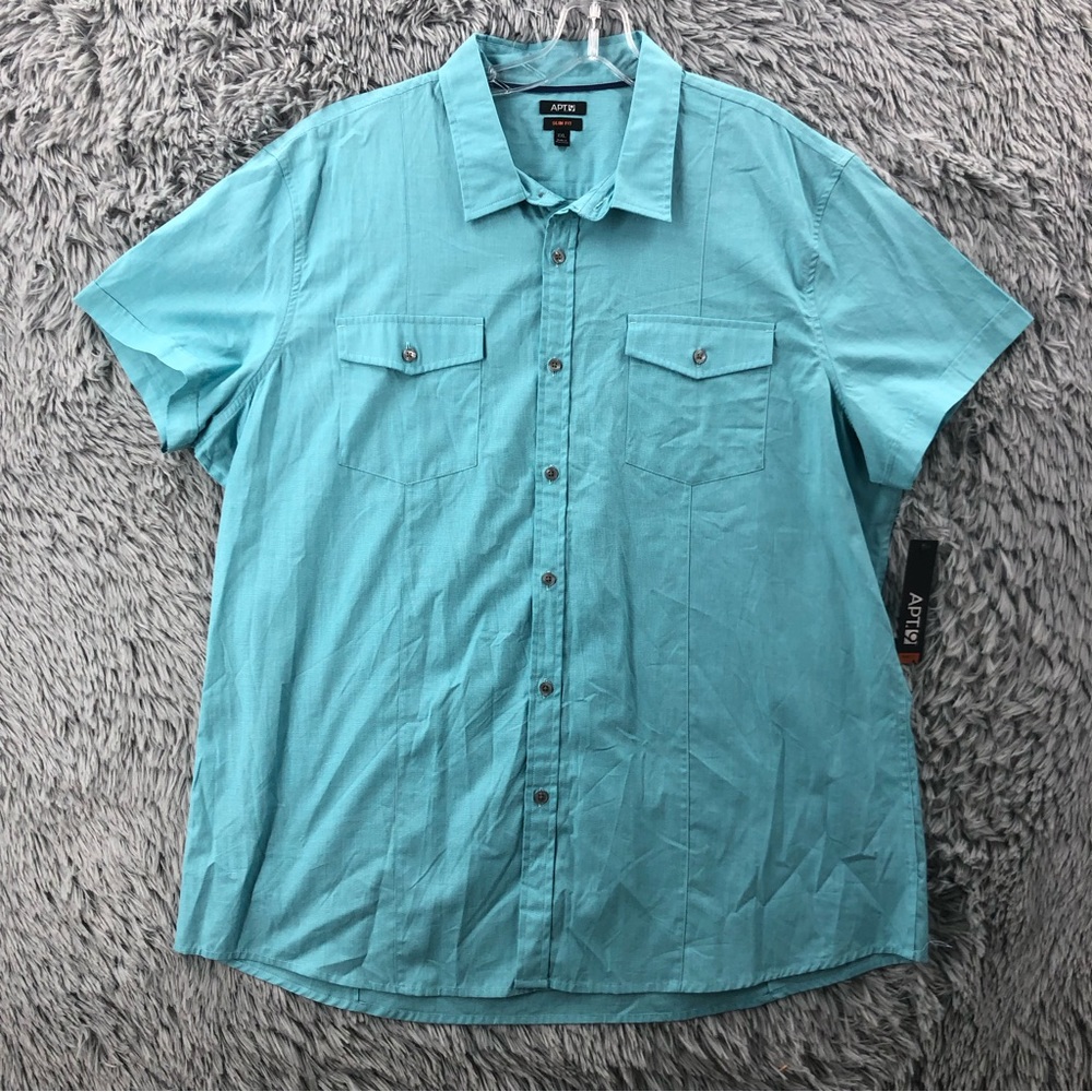 Apt 9 Shirt Mens XXL NWT Slim Fit Button Up Ocean Realm Cotton Blue